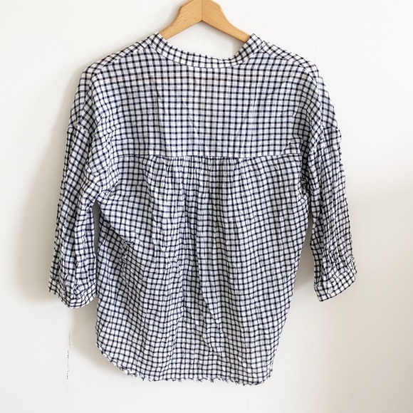 Zara black and white checkered gingham print button down top - Picture 3 of 5